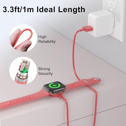 Image of 2Pack Red for Apple Watch Charger USB Magnetic Wireless Fast iWatch Charger Portable Compatible with iWatch Ultra /Series 9 /8 /7 /6 /SE /SE2 /5 /4 /3 /2 /1-[3.3FT]