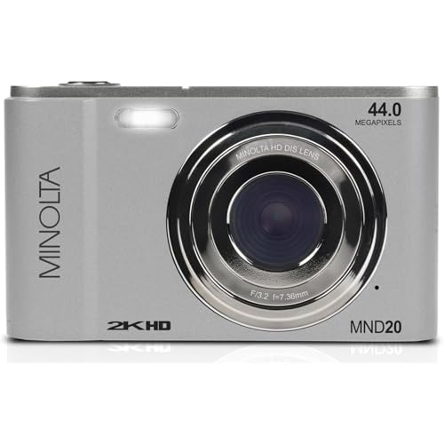 Minolta MND20 44MP Digital Camera – 2.7K Ultra HD Video, 16X Digital Zoom, Anti-Shake Stabilization, Time Lapse, Face Detection, 2.9-inch LCD Display – Lightweight Compact Camera (Silver)