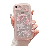 ZTUOK Compatible with iPhone 6/6S Case for Girls Women,Cute Clear Sparkly Bling Star Butterfly Pattern Curly Simple Wave Case Shockproof Protective Slim Soft TPU Glitter Cover for iPhone 6/6s-Pink
