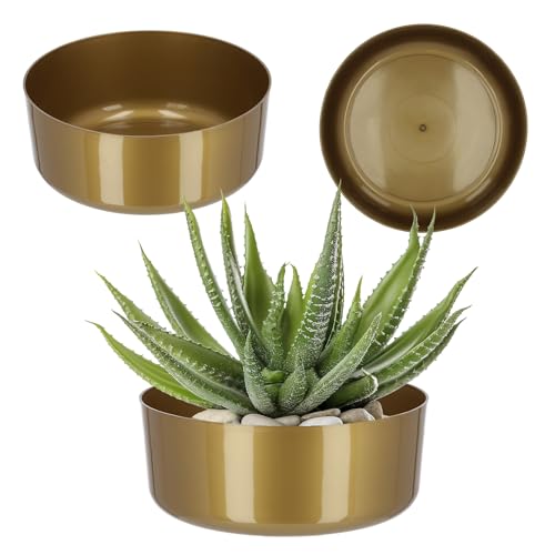 KADAX Blumenschale aus Kunststoff, runde Schale, Pflanzschale, Pflanzgefäß, Kunststoffschale für Fensterbank, Tisch, Wohnzimmer, Pflanzkübel (⌀ 26 cm, Gold)