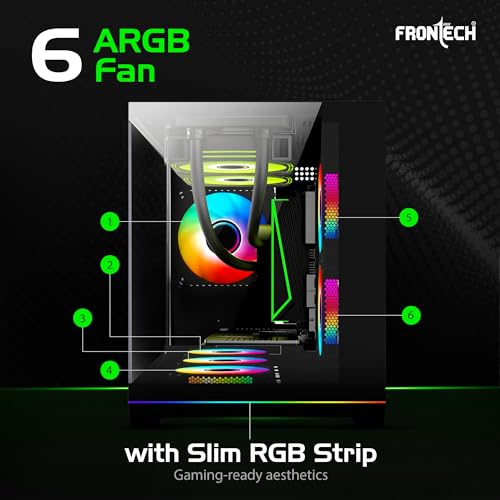 Image of Frontech ROX Gaming Computer Case | 6 ARGB Fans | Dual Tempered Glass | Type-C Support | 360 /280 /240mm AIO Cooler Compatible | Front & Side Glass Panel | 1 x USB 3.0, 1 x 1.0 (FT-4391)