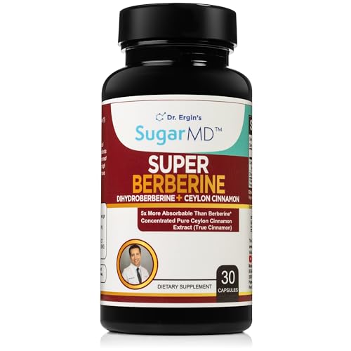 SugarMD Super Berberine Supplement 250mg GlucoVantage Dihydroberberine with Ceylon Cinnamon - 5X More Absorbable Than Regular Berberine 30 Capsules (30 Day Supply)