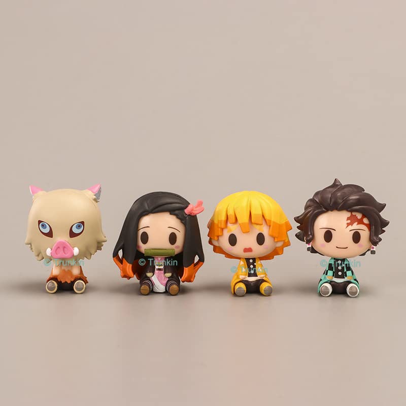 Image of Trunkin Demon Slayer Cute Miniature Chibi Figures Tanjiro Nezuko Kamado Zenitsu Agatsuma Inosuke Hashibira Mini Sitting Figurines Set of 4, Character