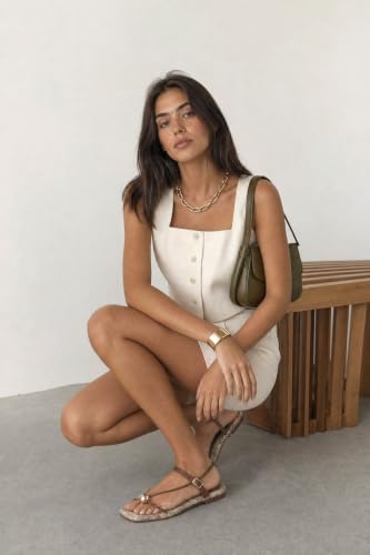 Image of Strappy Flat Sandals for Women Comfortable Open Square Toe Slingback Sandals Dressy Beach Thong Flip Flop Slides Sandals