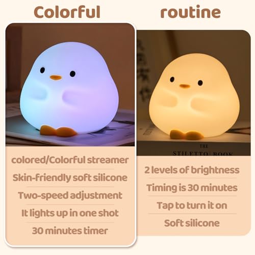 Image of Rytinazzz Duck Night Light, Color Changing Mode & 50-Hour Battery, Squishy Silicone Lamp for Kids Room, USB Rechargeable with Timer, Mothers Day Gifts