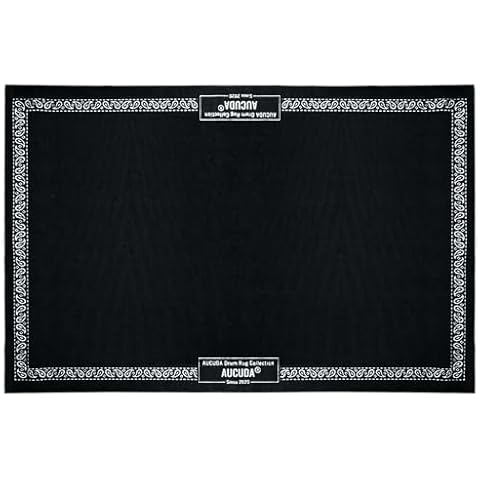Aucuda Drum Rug Mat with Paisley Border 4x6ft Tightly Woven Fabric Cool Drum Floor Mat, Electric Drum Set Carpet Accessories for Christmas Holiday Practice, Apartment, Soundproof, Winter. Cover