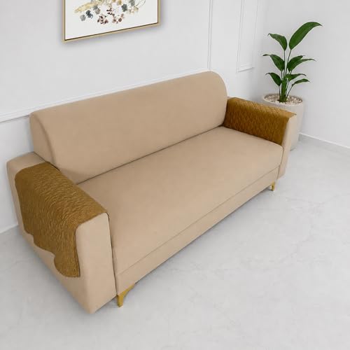 Image of Homerz Premium Petal Charm Sofa Cover | Embossed Floral Pattern | Soft Touch, Anti-Dust & Easy Wash Fabric Cloth, Washable and Durable (Mustard, 2 Pc Armrest, Armrest)