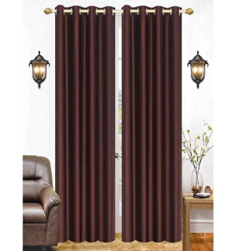 Image of Polyester Eyelet Long Door Curtain, Solid Plain Light Filtering Curtain for Bedroom, Living Room & Home Office, 9 Feet (108 x 48 Inch), Brown, Pack of 4