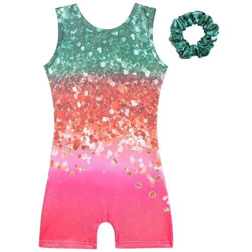 HOZIY Gymnastics Leotards for Girls with Shorts Biketards Dance Tumbling Outfits Matching Scrunchies 1-12 Years Old