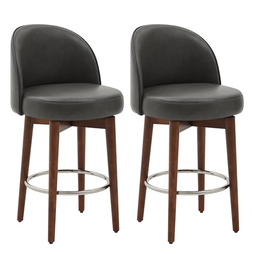 CHITA Butacos de Barra Altos Set de 2, Butacas Giratorias para Isla de Cocina, Altura de Asiento 26.4", Cuero Sintético, Gris Retro miniatura 1