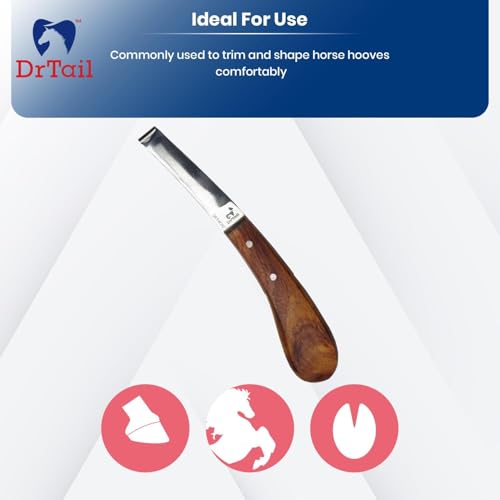 Image of Hoof Knife Double Edged Curved Blade - Stainless Steel Curved Blade Farrier Tool with Wooden Handle, Multipurpose Hoof Trimming Knife for Livestock, 3-Inch Blade, 8.5-Inch Overall (Right Hand)