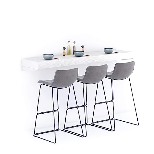 MOBILI FIVER, Barra de Bar Evolution 180x40, Fresno Blanco, Mesa Flotante para Bares y Restaurantes, Cocina, Made In Italy