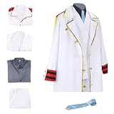 Unisex Men White Suit Anime Cosplay Outfits Long Jacket Coat Uniform Pants Halloween Costume Full Set (White, S)