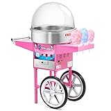 Olde Midway Cotton Candy Machine Cart with Bubble Shield, SPIN-2000 Electric Candy Floss Maker, Commercial-Grade