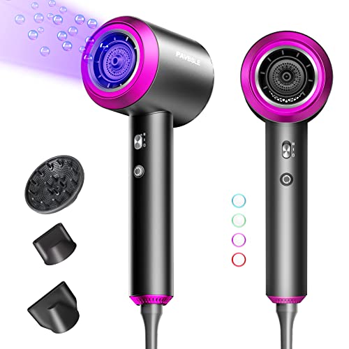 PAVBSLE Secador de pelo ionico Secado rápido Sin daños por calor Reducción de ruido 4 temperaturas 2 velocidades Secador de pelo profesional con difusor de rizado y boquilla magnética (gris cielo)