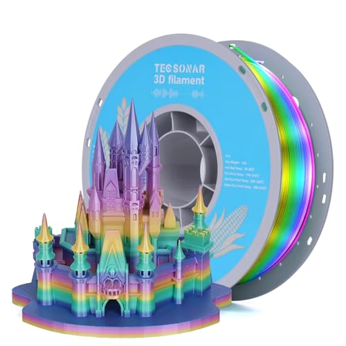 Image of TECSONAR Silk Rainbow PLA 3D Printer Filament, 1KG Spool(2.2lbs) 1.75mm PLA Fast Color Change 3D Printing Material, Multicolor Gradient Filament for Most FDM 3D Printers,Green Yellow Purple