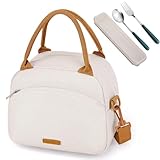 Bolsa del Almuerzo,Lonchera termica para mujer Hombre,Bolsa de almuerzo con aislamiento de gran capacidad tela Oxford A Prueba de Goteo, para Picnic,oficina,Camping (Beige)