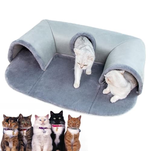 Lit lavable en forme de U pour chat avec tunnel pliable - 2