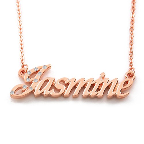 Zacria Jasmine Name Necklace Personalized 18K Rose Gold Plated Dainty Necklace - Jewelry Gift Women, Girlfriend, Mother, Sister, Friend