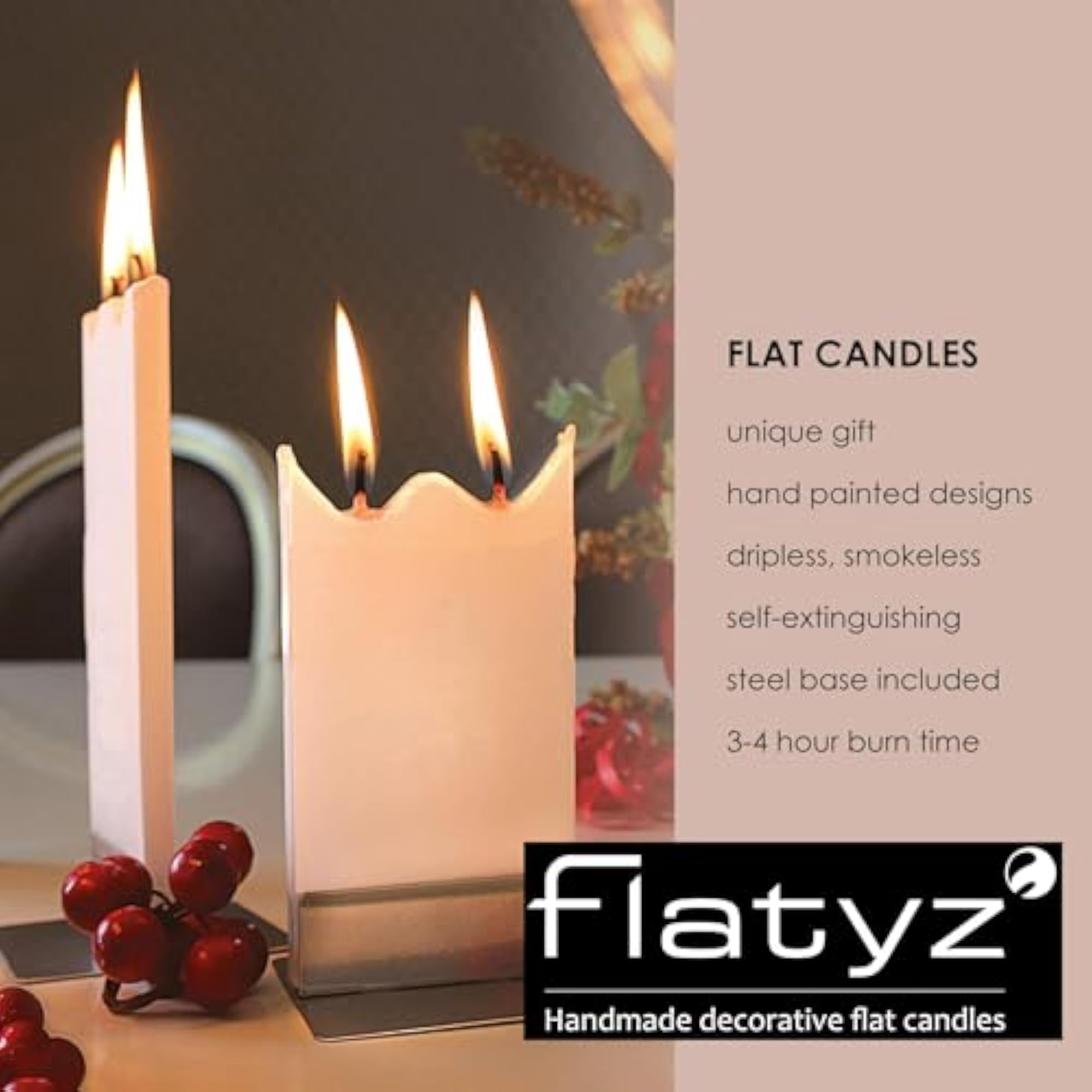 Hand Painted Flat Candle | Unscented Decorative