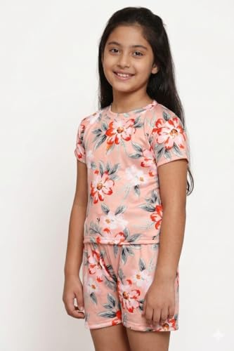 Image of FNOCKS Girls Printed Night Suit, Top & Bottom Set Half Sleeve. Girls Night Wear | Lounge Wear (100% Pure Cotton Hosiery Material)