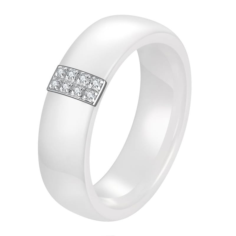 Joievievie 6MM Bague Céramique Blanche avec Inserts en Oxyde de Zirconium Bague Alliance Fiançailles Mariage pour Femme Fille Taille 59