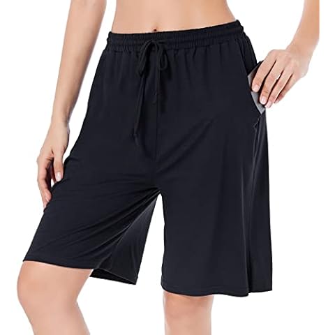 CULAYII Women's Yoga Pants Workout Lounge Bermuda Shorts Comfy Drawstring Pajamas Running Shorts with Pockets, Black, XL Cover