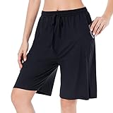 CULAYII Womens Bermuda Shorts, High Waisted Long Basketball Shorts Wide Leg Running Workout Biker Yoga Sweat Drawstring Shorts for Summer with Pockets Black…
