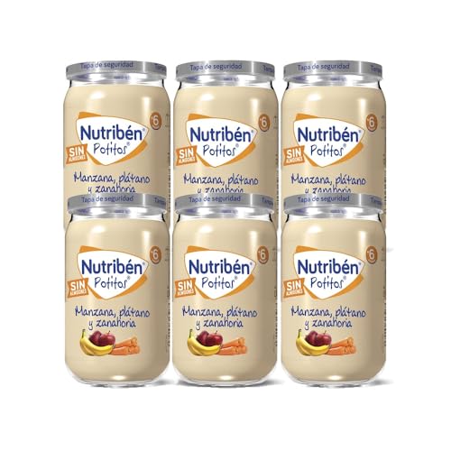 Nutribén Potitos | Tarrito de Manzana Platano y Zanahoria | Para Bebés a partir de 6 Meses | Sin Almidones | Sin Gluten |Pack de 6 x 235g