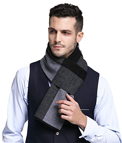 RIONA 100% Laine Echarpe Hiver Hommes, Classic Luxueux Cachemire Sentir Echarpe d'hiver, Echarpe Chaude pour les Hommes 180 * 30cm Cover