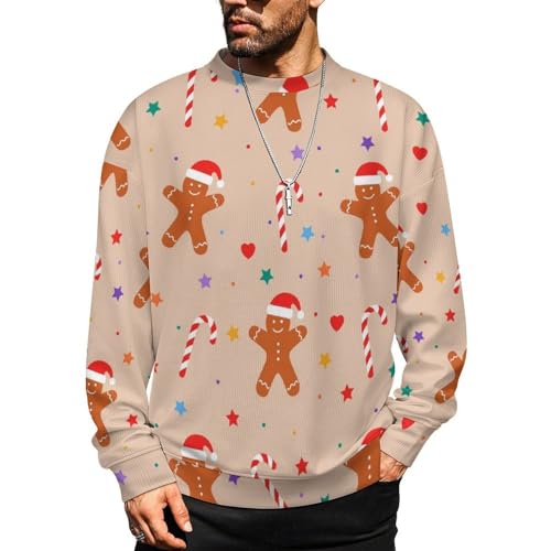 MoBlinko Mens Sweater Christmas Gingerbread Man Sweaters for Men L Crew Neck Sweater for Men Lightweight Pullover