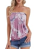 DJT Women's Tie Dye Sleeveless Stretchy Pleated Tube Top X-Large Tie Dye Pink