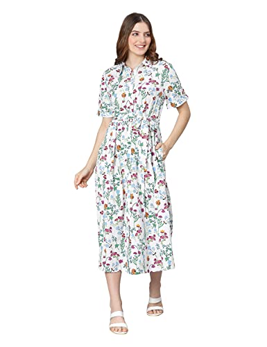 Image of oxolloxo Women Cotton Half Sleeves Shirt Style Party Dress