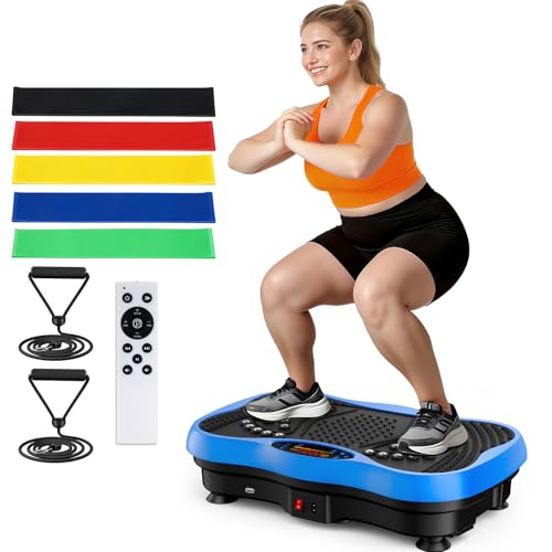 Image of Vibration Plate Exercise Machine, 130 Levels Full Body Workout Vibrating Plate for Lymphatic Drainage Weight Loss, 450 Lbs Capacity Shake Platform with Resistance Bands Bluetooth for Women Men