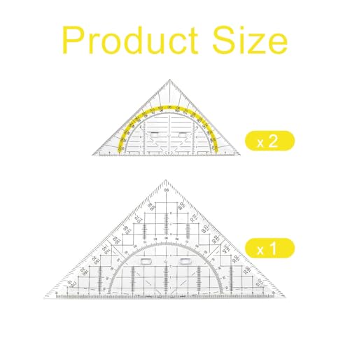 3 Stück Geodreieck mit Griff, 1x22,5cm Groß und 2x15,7cm Klein, Multifunktionales Zeichendreieck mit Winkelmesser, Für Studenten Büro Designer Professionelle Zeichnung Malerei