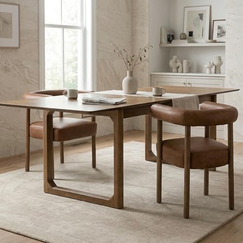 Image of HNY Extendable Wood Dining Table for 4-8, 71 inch Inch Modern Rectangular Kitchen Tables with Wooden Base Farmhouse Dinner Table for Dining Room, Living Room, Home, Walnut