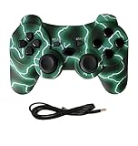 Linkshare wireless controller for ps3, double vibration bluetooth gamepad remote for playstation 3 with Charging Cord (electric green)