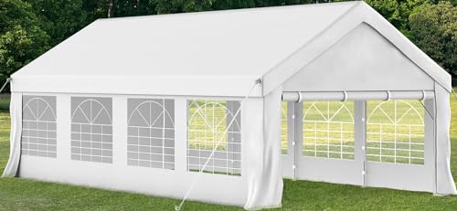 Homall Partyzelt 4x8,Metall Gestell Gartenzelt,Pavillon Wasserdicht 560g/m² PE-Plane,Zelt Stabil-22 Bodenhaken 4 Windfesten Seilen,UV-Schutz 50+Große Luxus Hochzeitszelt Gartenpavillon32m²,Weiß