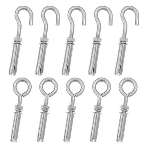 Image of 10Pcs M8x48mm Expansion Concrete Eyebolt Screw Wall Hooks, 304 Stainless Steel Eye Bolt Heavy Duty Bolts Anchors Fastener for Wall Ceiling Concrete Masonry Surface Hanging