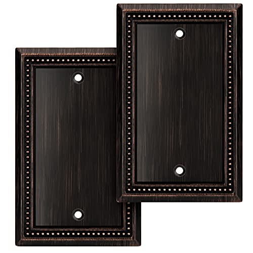 Image of Henne Bery Sunken Pearls Heavy Duty Decorative Wall Plate Switch Plate Outlet Cover (Single Blank, 2 Pack, Aged Bronze)