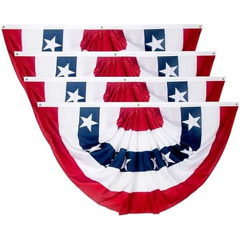 3 x 6 Ft American Flags Bunting, 4 Pack Bunting Flags Outdoor, Fourth Of July Decorations Pleated Fan Flag, Patriotic Bunting For Outside Cover