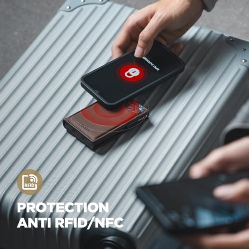 Image of VULKIT Men's Slim Wallets Pop Up Card Holder RFID Blocking Metal Wallet Minimalist Design Holds Up to 11 Cards