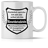 mindmonkeys® Tasse mit Spruch Kompetente Beratung Steuerberaterin Steuerberaterin als Dankeschön Geschenk Geschnekidee zum Geburtstag Keramik 300 ml