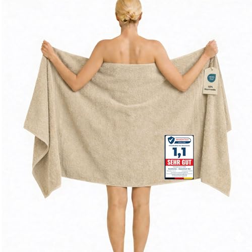 Komfortec Drap de Bain 100x200 cm, 100% Coton, Grande Serviette de Bain, Douce et Très Absorbante, Beige