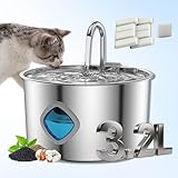 Hydrovet Cat Water Fountain, 3.2L Hydro Vet Filters Water Fountain, Stainless Steel Automatic Pet Water Dispenser with Quadruple Filtration, Filtered Water Bowl Flor Cats Dog (Silver, 2 Flter)
