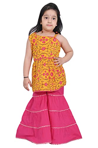Image of Printed Cotton Sharara Set for Kids, Traditional Dresses Set for Baby, Ethnic Outfits for Girls, Sleeveless Kurti Set