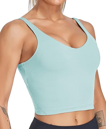 Image of Oalka Sports Bra Womens Longline Padded Crop Yoga Tank Tops