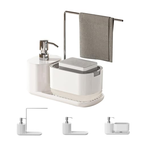 Fesatccoz Dispensador Jabon Cocina, Organizador Fregadero Cocina 2 En 1, Dispensador De Jabon Cocina con Soporte para Esponja, Organizador De Fregadero En Abs