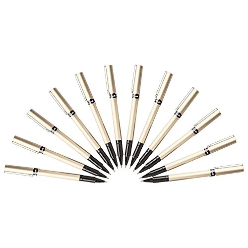 Uni-Ball Deluxe Rollerball Stick Pens, Fine Point 0.7mm, Black Ink, Champagne Barrel, Pack of 12