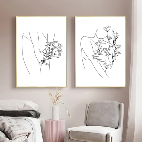 Peinture sur toile abstraite femme et fleurs KemneT 50x70cm sans cadre pour deco salon